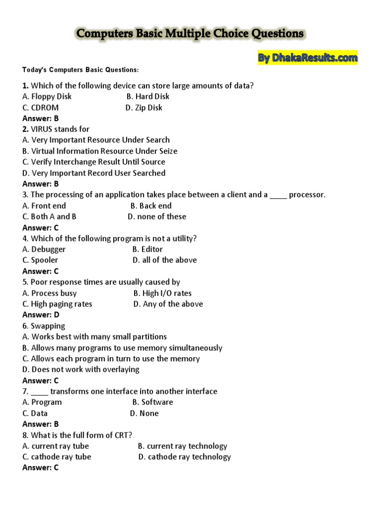Computers Basic MCQ Questions 3 PDF | PDF