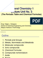 General Chemistry 1 Lecture Unit No. 3: (The Periodic Table and Chemical Formulas)