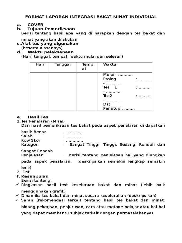Laporan Bakat Dan Minat Individual