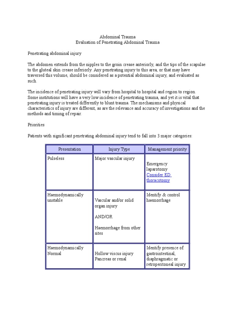Penetrating Abdominal Trauma Management | PDF | Major Trauma | Medical ...