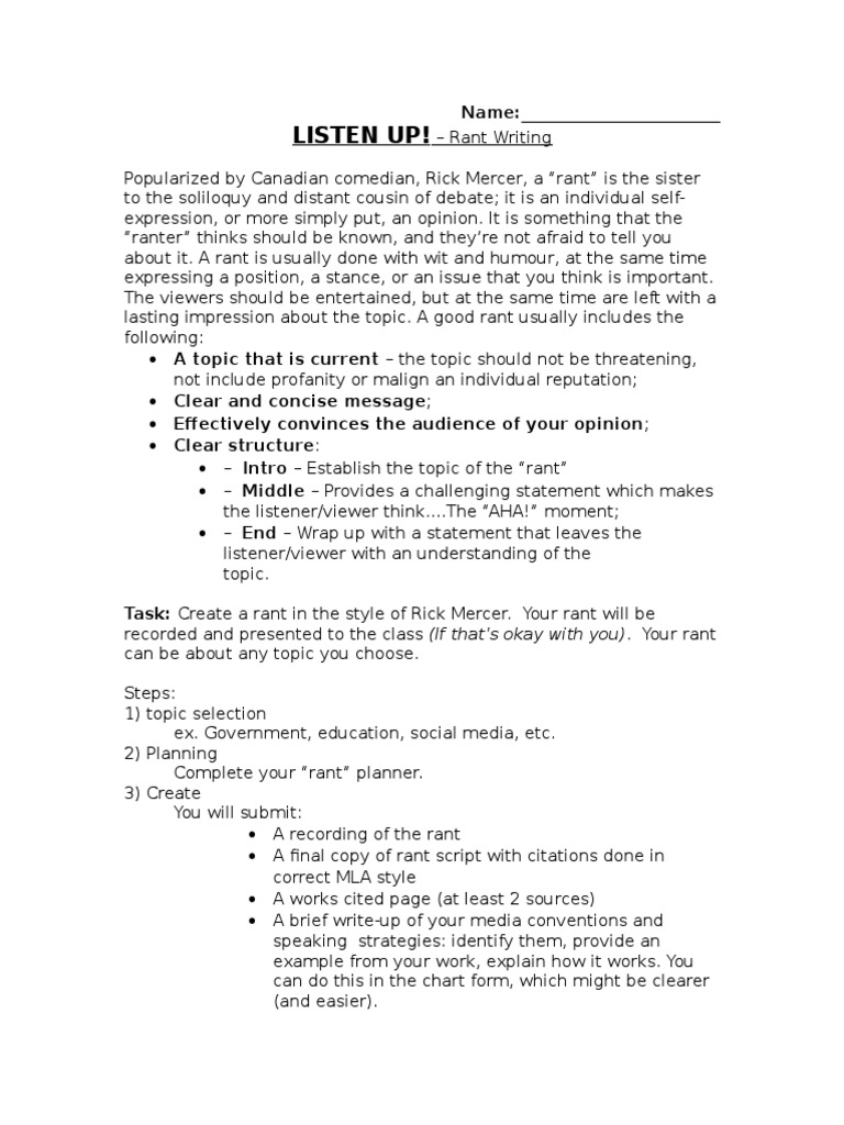 Rant Writing Guide and Tips | PDF | Psychological Concepts | Cognitive ...
