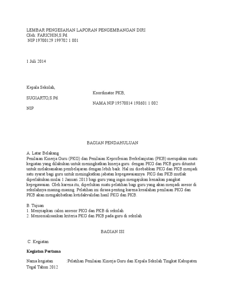 Contoh Laporan Pengembangan Diri Tim Penilai Pak