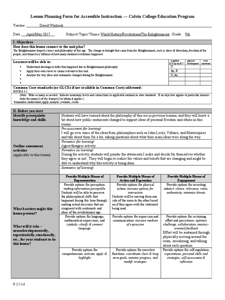 ph lesson plan 4 enlightenment | Age Of Enlightenment | Lesson Plan