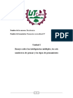 Ensayo Sobre Las Inteligencias Múltiples, Los Seis Sombreros de Pensar y Los Tipos de Pensamiento