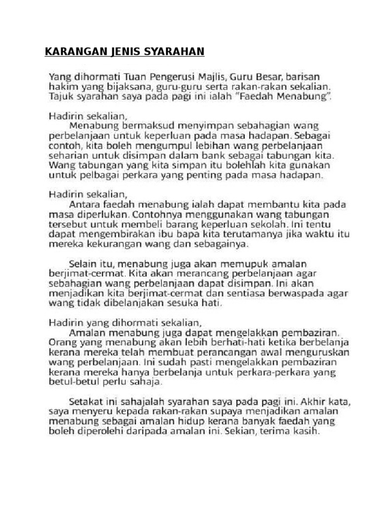 Karangan Jenis Syarahan