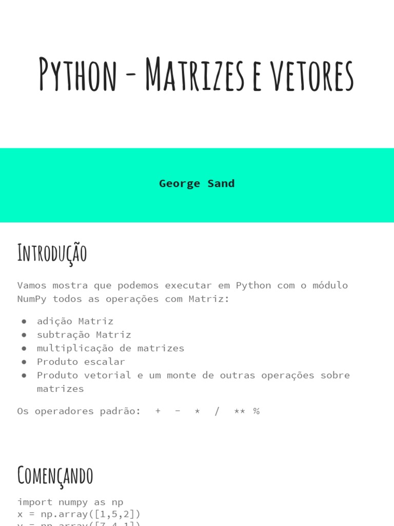 Python Matrizes e Vetores | Download grátis PDF | Matriz (Matemática ...
