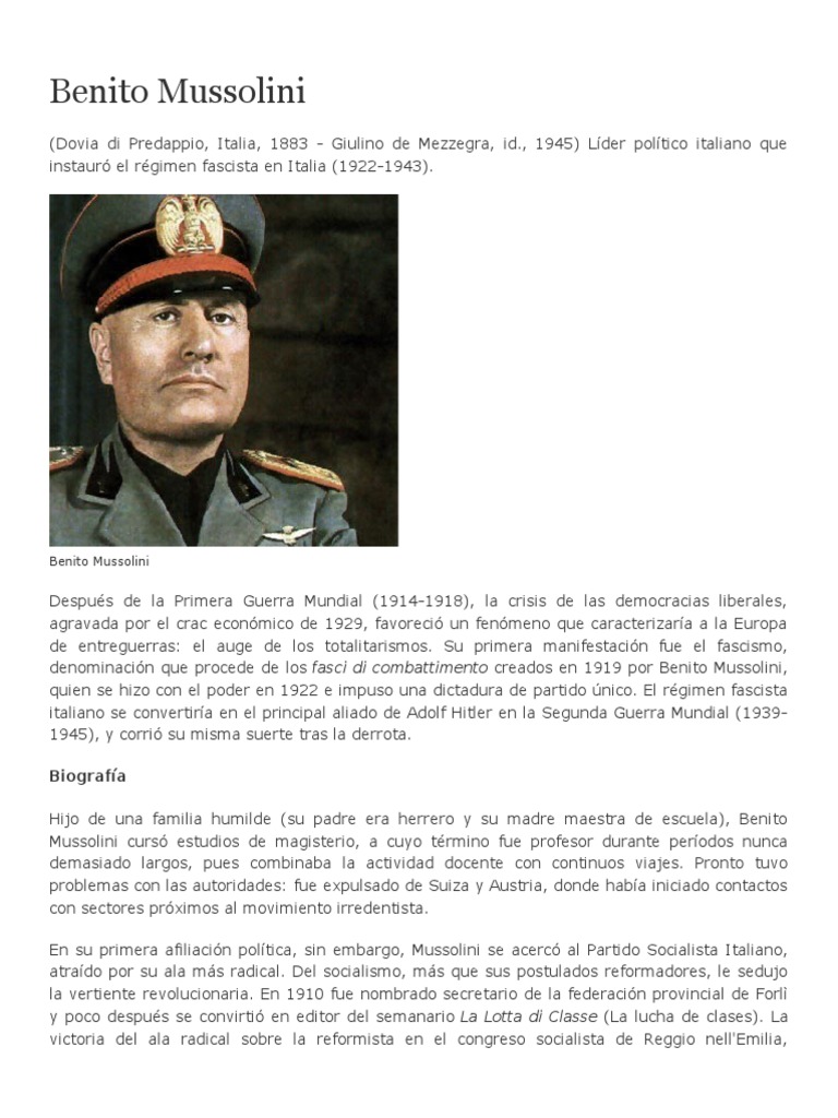 Biografia Benito Mussolini Benito Mussolini Fascismo