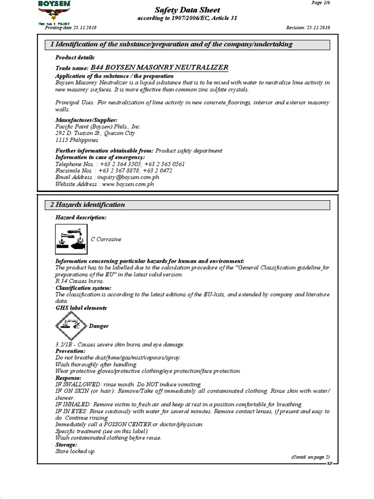 Boysen B44 Masonry Neutralizer Guide | PDF | Dangerous Goods | Water