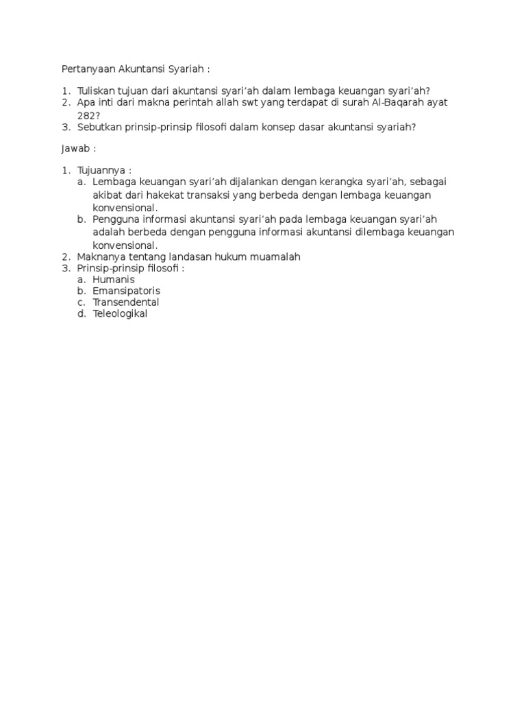 Pertanyaan Akuntansi Syariah