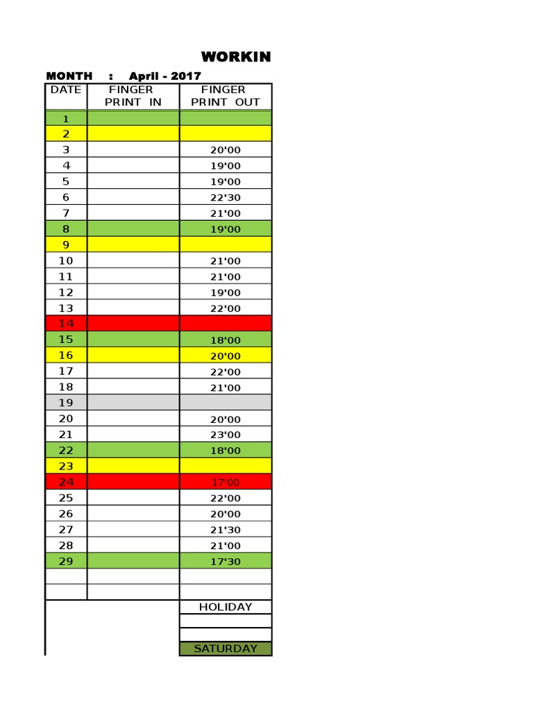 April 2017 Work Time and Salary Report | PDF