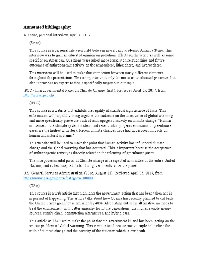 annotated bibliography Human Impact On The Environment Global Warming