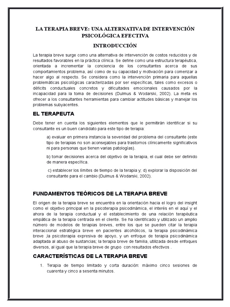 RESUMEN DE TERAPIA BREVE.docx Psicoterapia Conceptos psicologicos