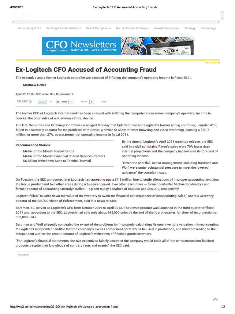 Ex-Logitech CFO Accused of Accounting Fraud | PDF | U.S. Securities And ...