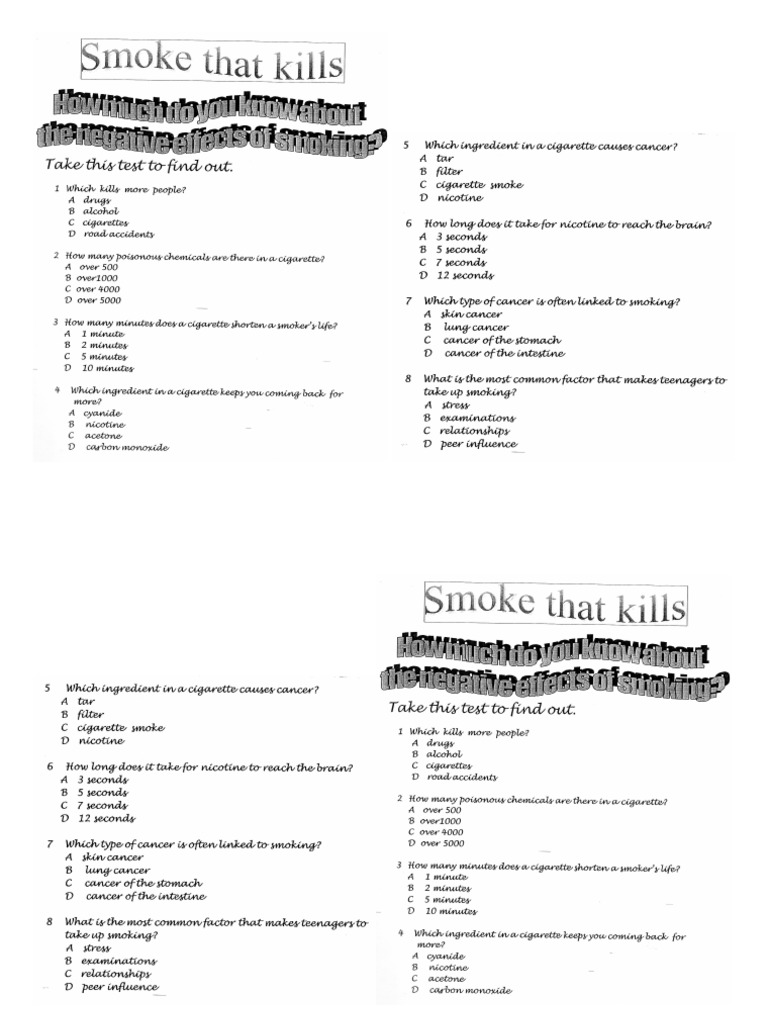 Worksheet-Dangers of Smoking