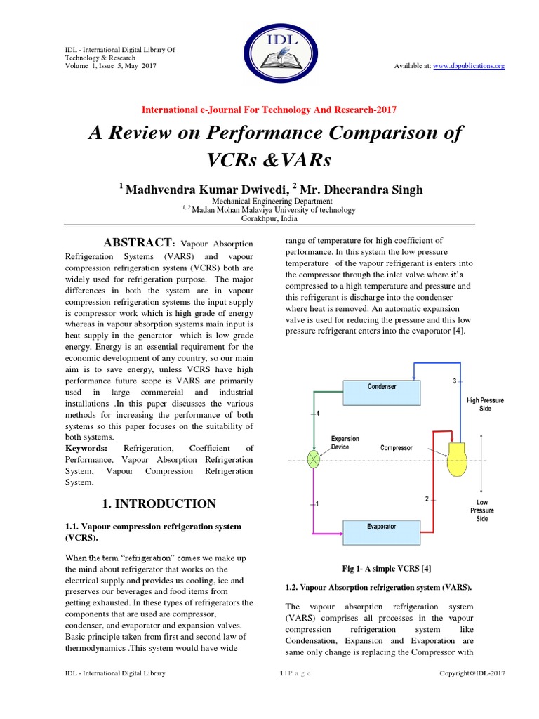 A Review on Performance Comparison of VCRs &VARs Refrigeration Heat