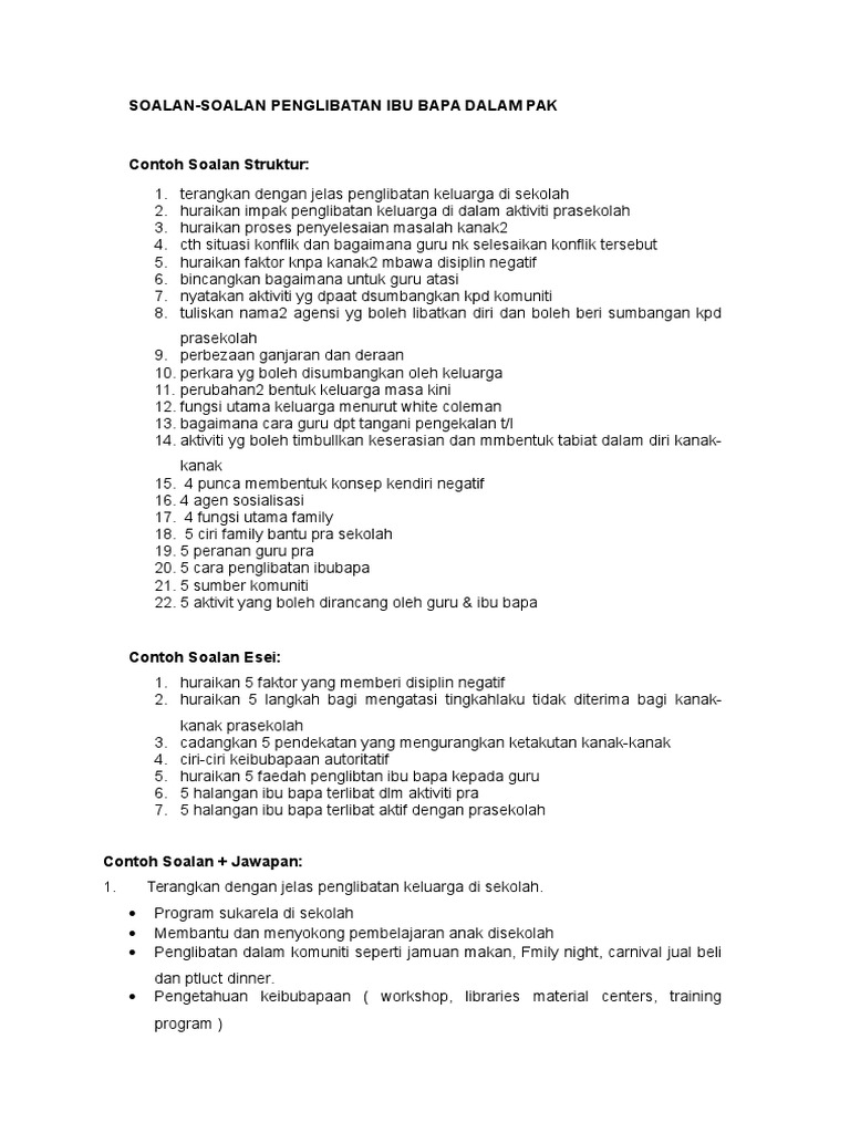 Contoh Soalan Penglibatan Ibu Bapa Pdf