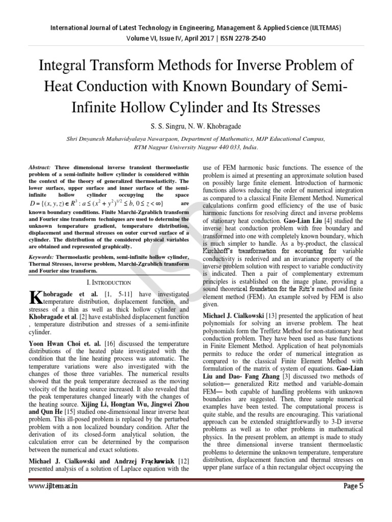 Integral Transform Methods For Inverse Problem of Heat Conduction With ...