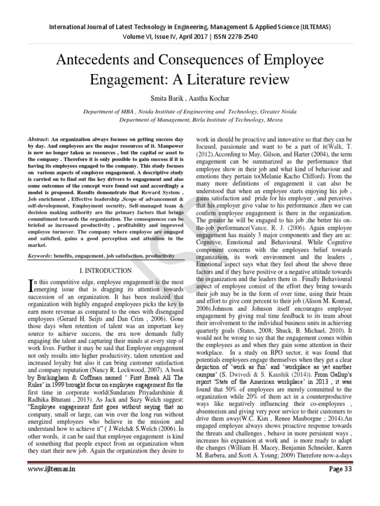 review of literature on employee engagement