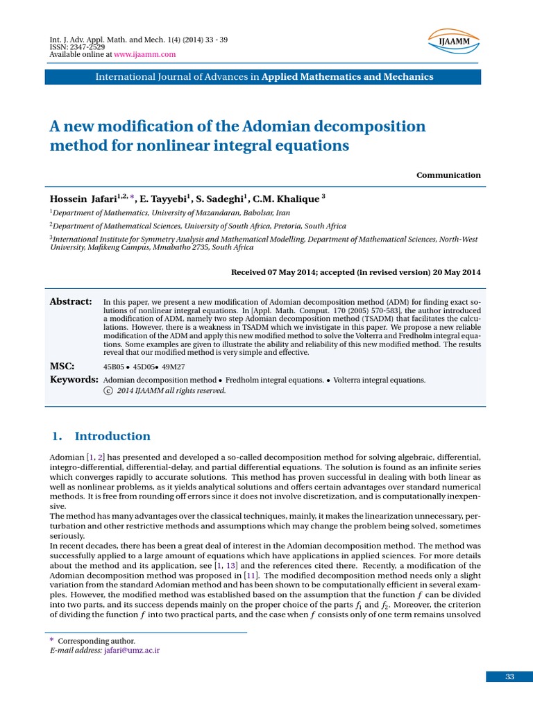 A New Modification of The Adomian Decomposition | PDF