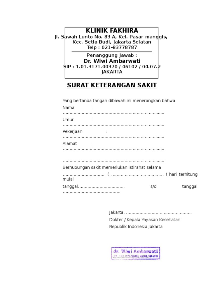 Contoh Surat Sakit Dokter Pdf Nusagates