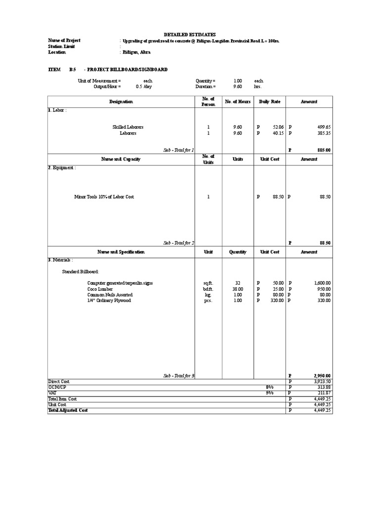 Sub - Total For 1 | PDF