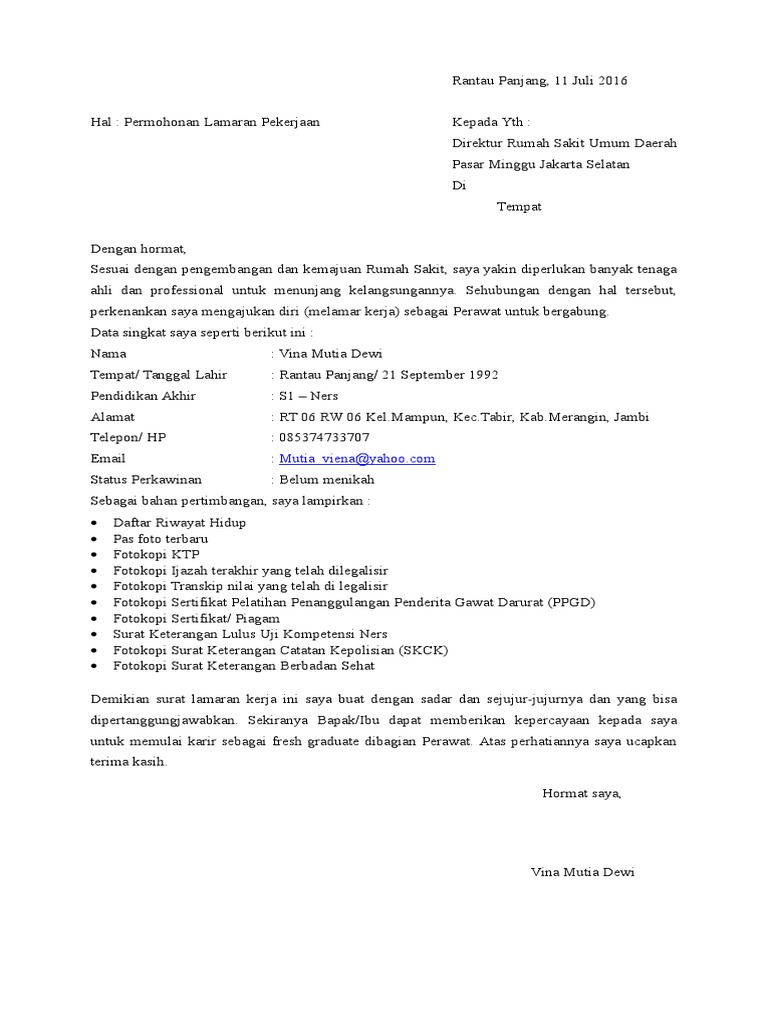 Surat Lamaran Fresh Graduate Pdf