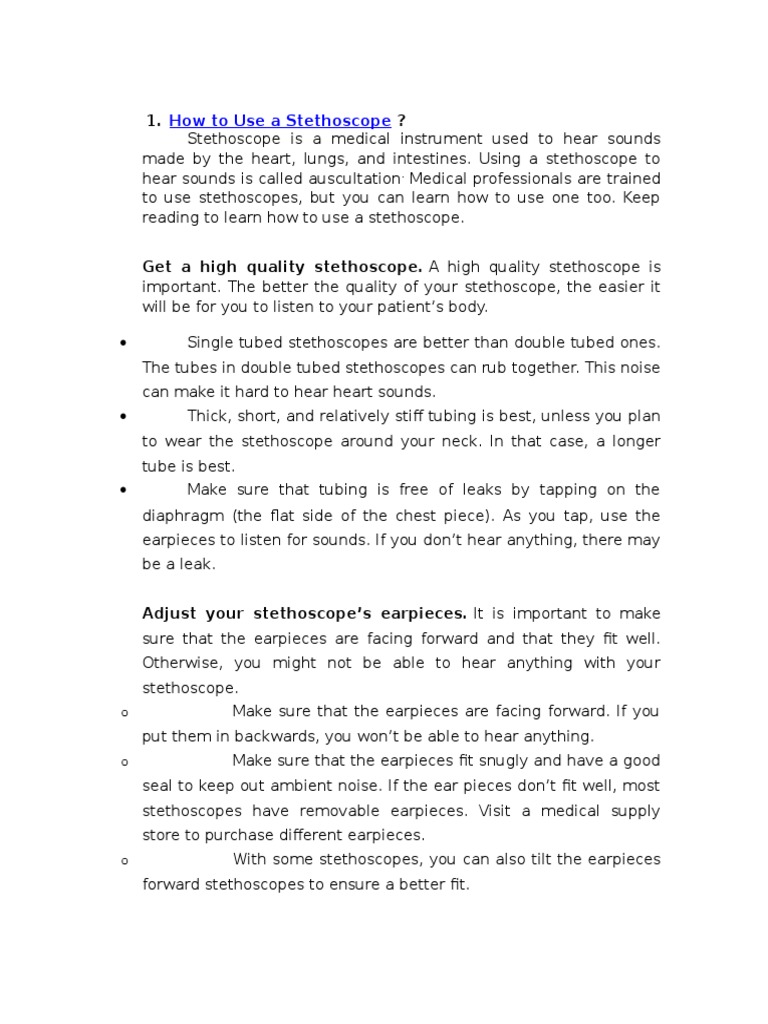 How To Use A Stethoscope PDF Heart Nursing