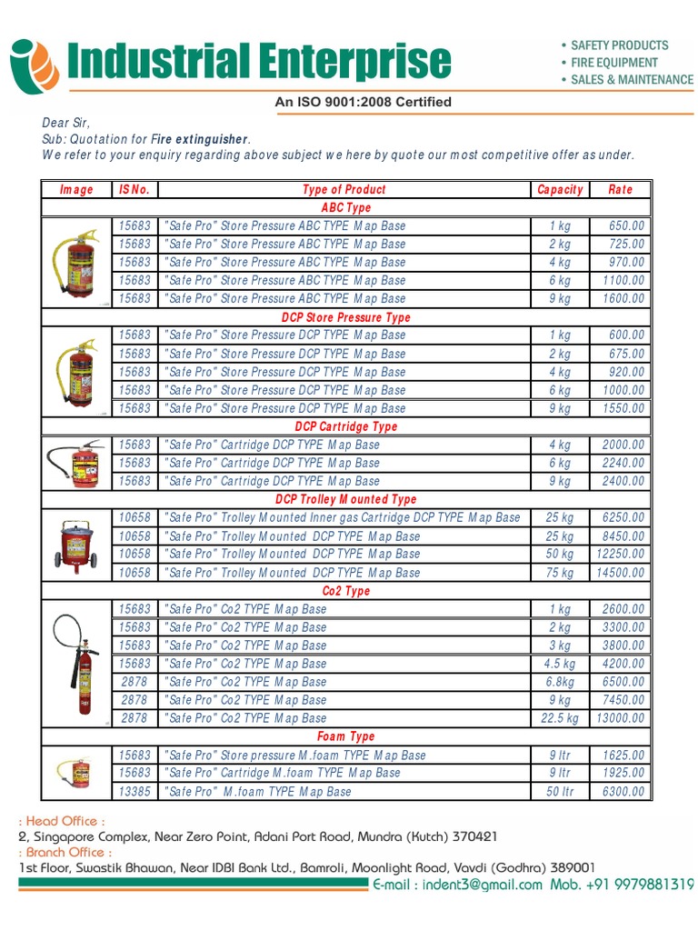 Quotation For Fire Extinguisher PDF Payments Government Finances