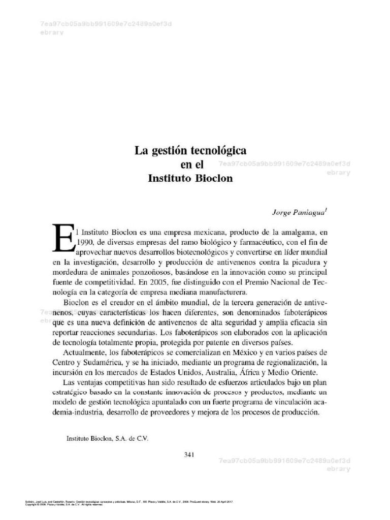 Caso - Gestion Tecnologica Instituto Bioclon | PDF