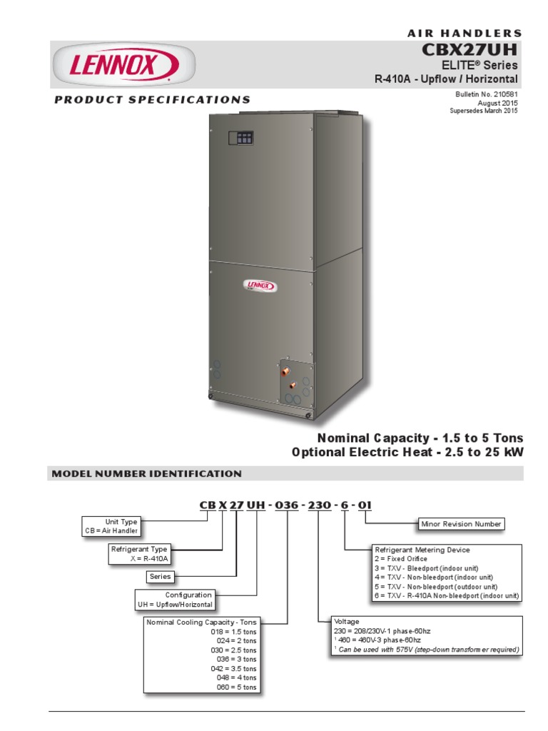 Lennox Cbx27uh Air Handler Data | PDF | Heat Pump | Thermostat