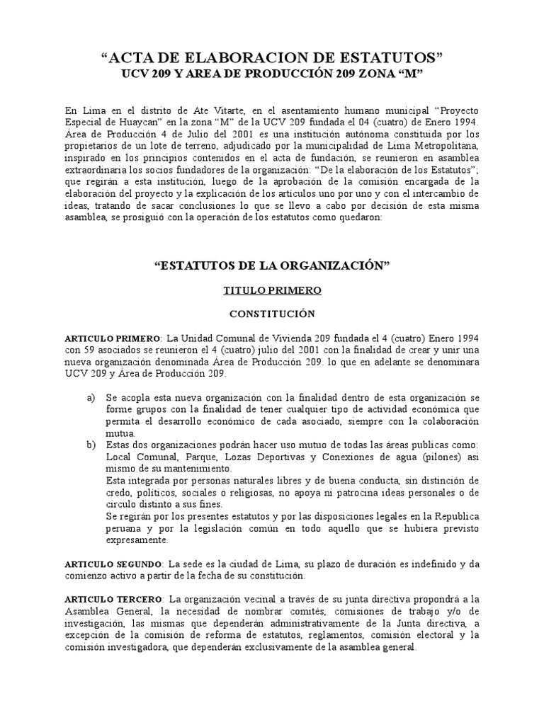 Acta de Elaboracion de Estatutos Liquidación Asamblea General de las Naciones Unidas