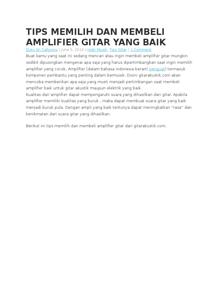 Tips Memilih Dan Membeli Amplifier Gitar Yang Baik | PDF