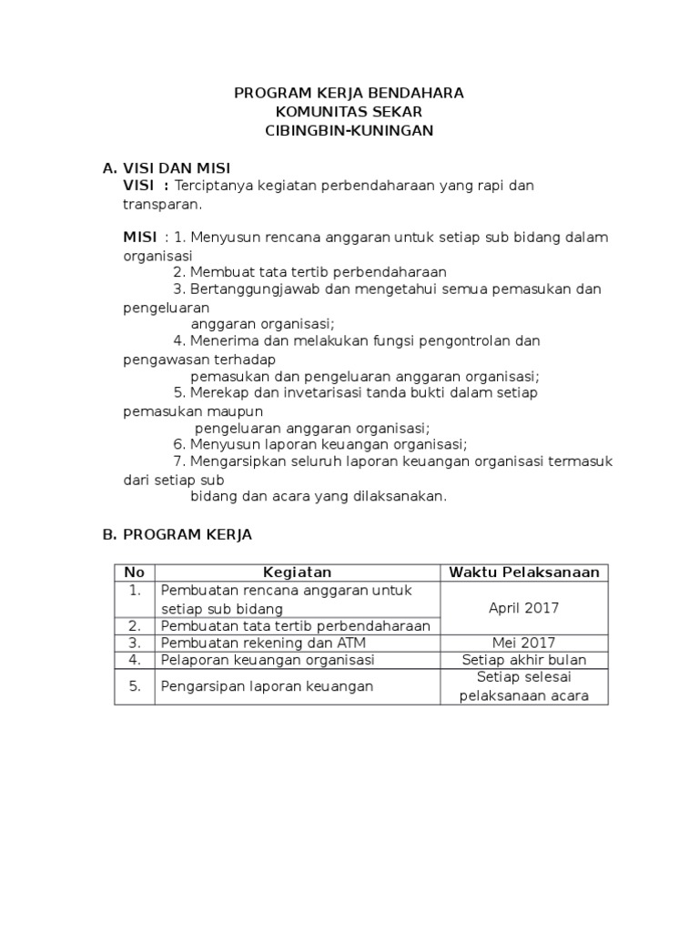 Program Kerja Bendahara Sekolah Sma