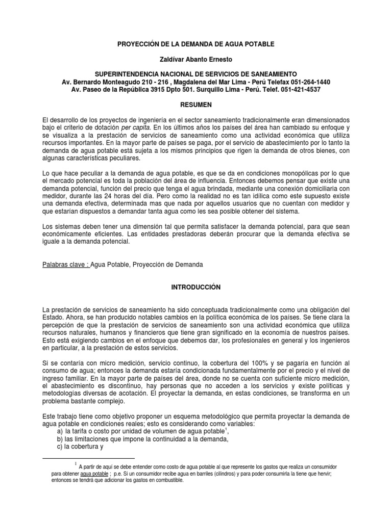 Proyección de Demanda de Agua Potable | PDF | Consumo (economía) | Agua