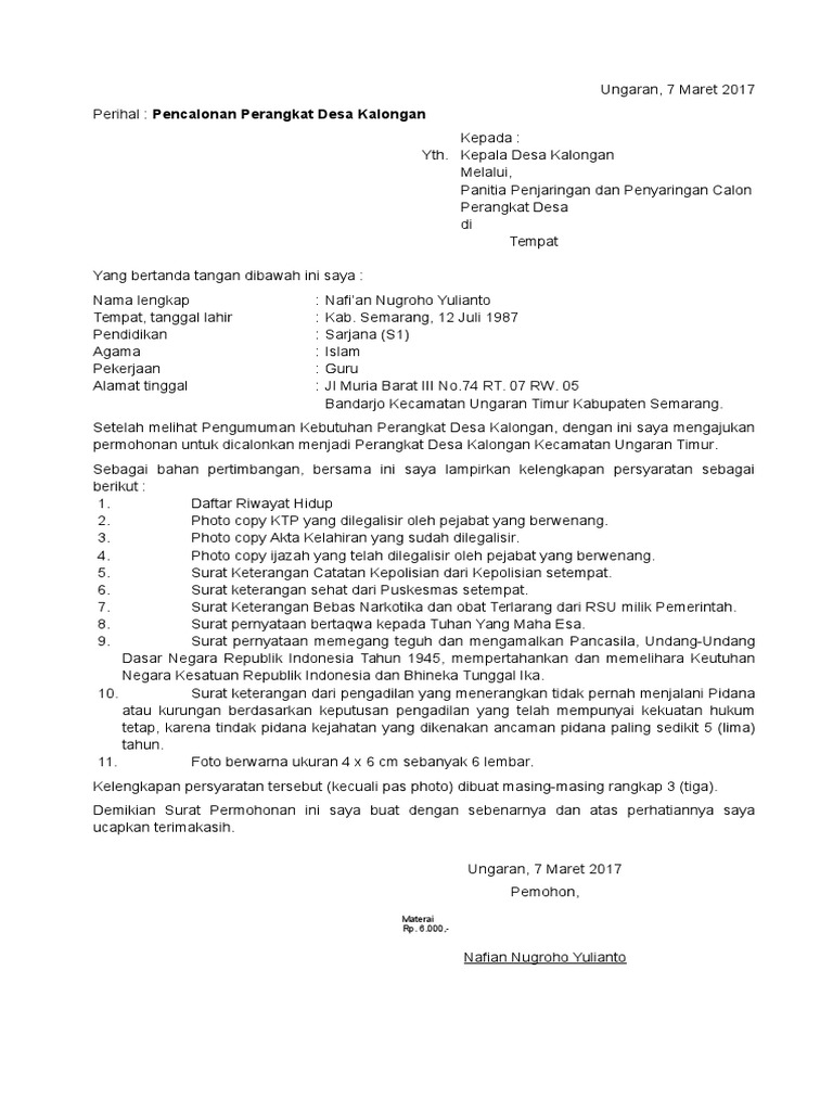 10 Contoh Surat Lamaran Calon Kepala Desa 2020 Kumpulan Contoh Gambar