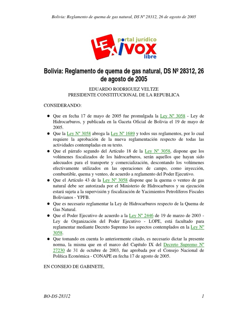 Reglamento de quema de gas natural en Bolivia | PDF | Bolivia | Gobierno