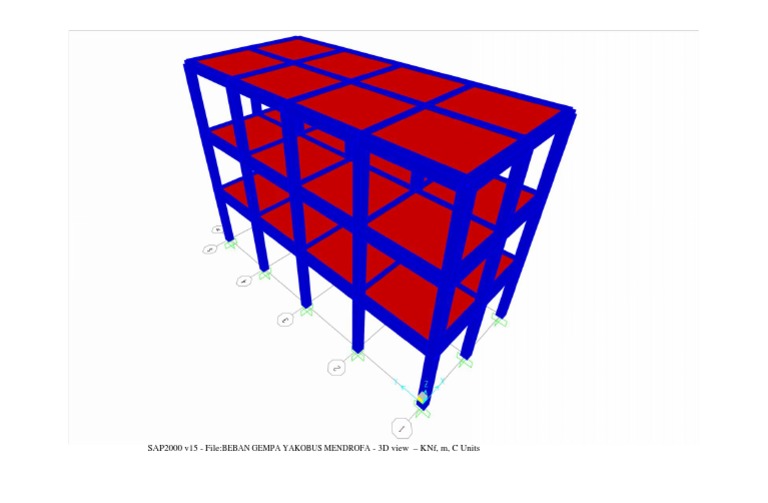 Sap2000 V15 - File: - 3D View - KNF, M, C Units: Beban Gempa Yakobus ...