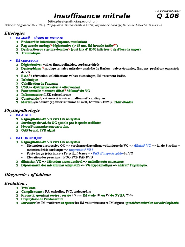 Q 106 Insuffisance Mitrale Pdf Systeme Circulatoire Systeme Cardio Vasculaire