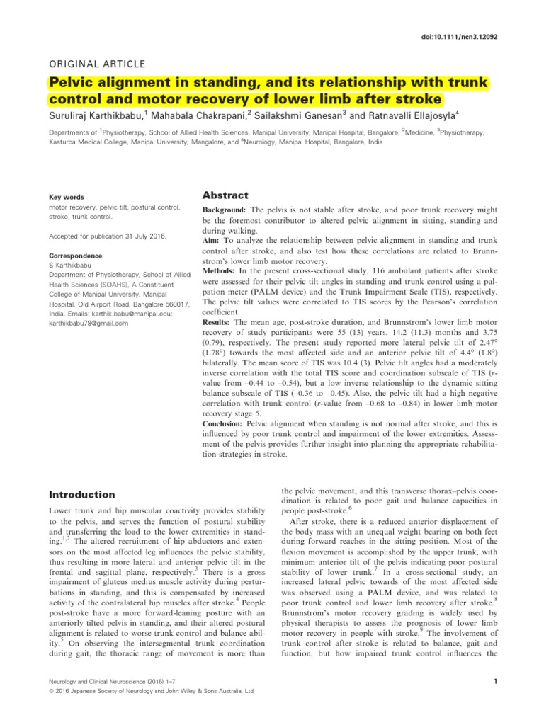 Pelvic Alignment and Trunk Control Post-Stroke | PDF | Pelvis | Balance ...