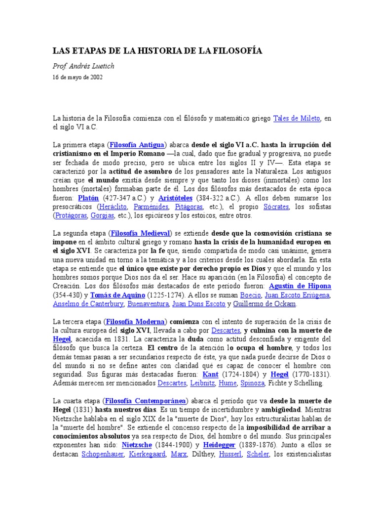Las Etapas de La Historia de La Filosofía Filosofía