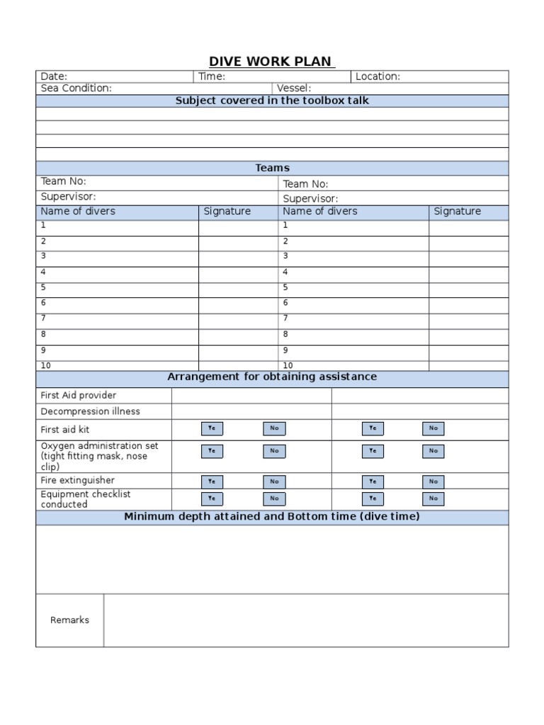 Dive Work Plan Template | PDF