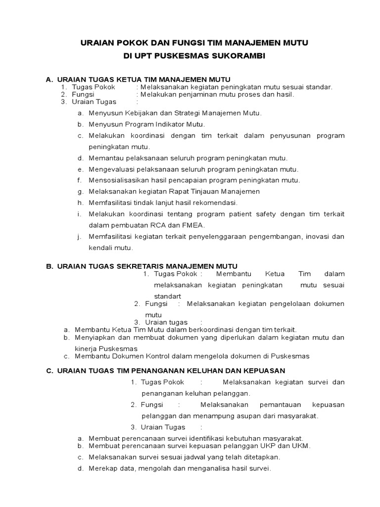 3 1 1 2 Uraian Tugas Dan Wewenang Tim Mutu