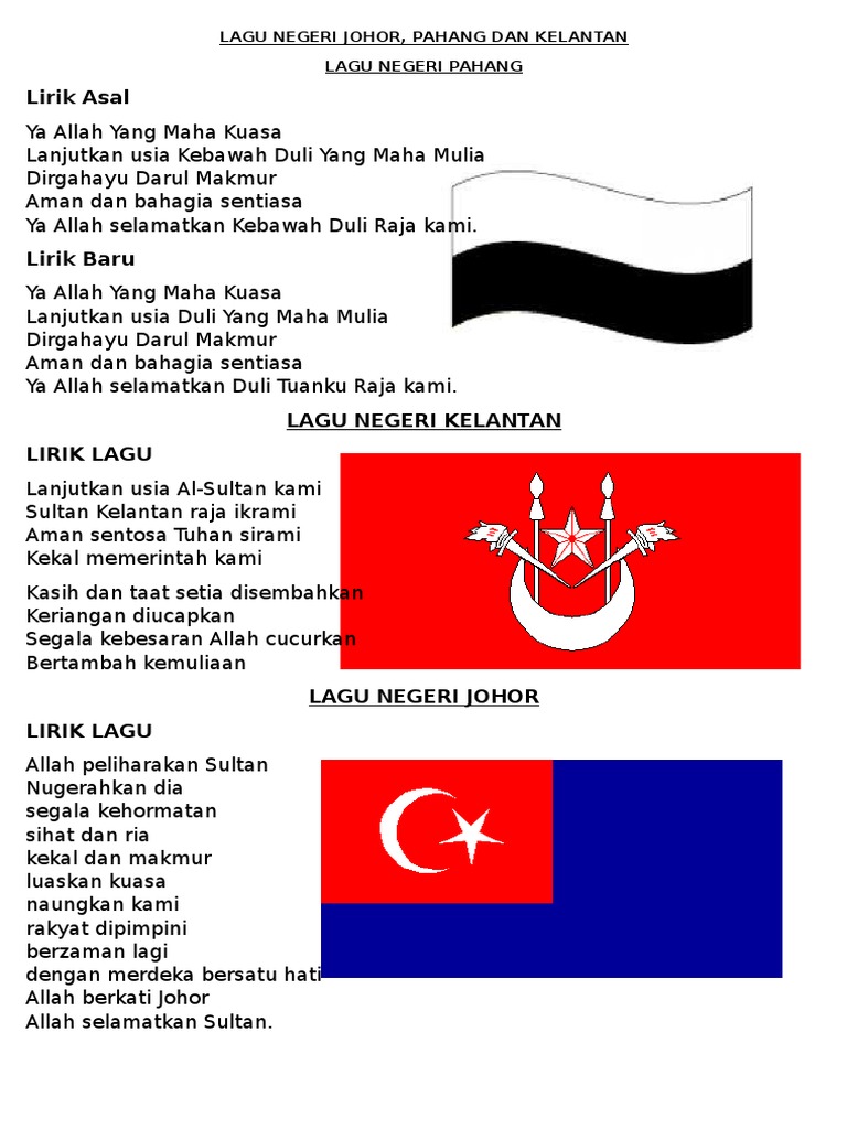 Lagu Negeri Johor, Pahang Dan Kelantan | PDF