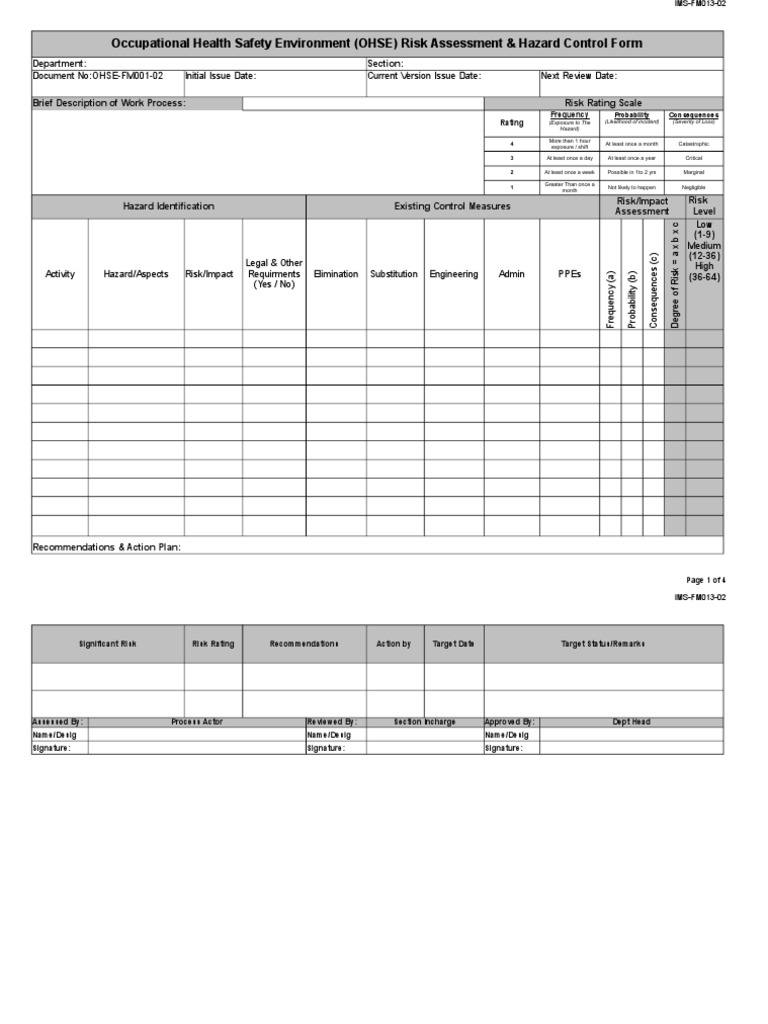 OHSE Risk Assessment & Control Form | PDF | Risk Assessment | Risk