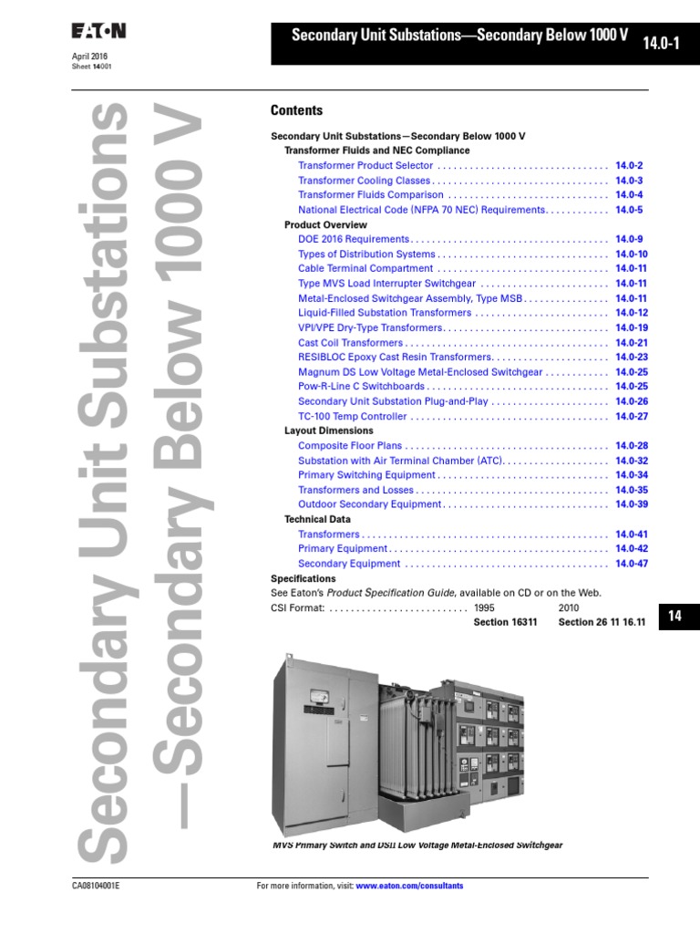 Secondary Unit SubstationsSecondary Below 1000 Transformer