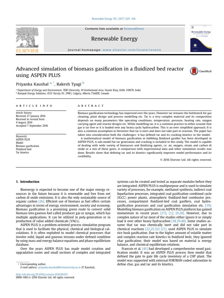 Advanced Simulation of Biomass Gasification in A Fluidized Bed Reactor ...