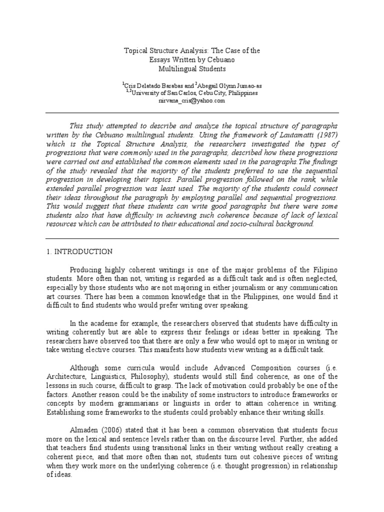 Topical Structure Analysis of The Essays Written by Cebuano Multiligual ...