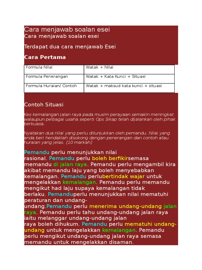 MORAL Cara Menjawab Soalan Esei