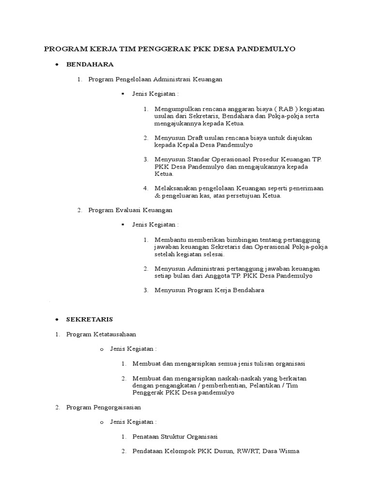Program Kerja Pokja 3 Pkk Desa Pokja PKK