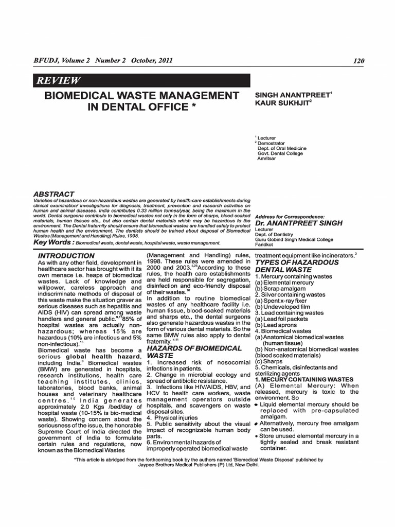 BIomedical Waste Management in Dental Office Waste Waste Management